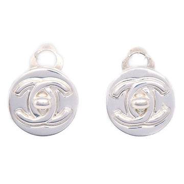CHANEL 1997 Round Turnlock CC Earrings Clip-On Silver 97A 58188