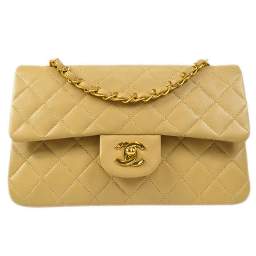 CHANEL Classic Double Flap Small Shoulder Bag Beige Lambskin 58237