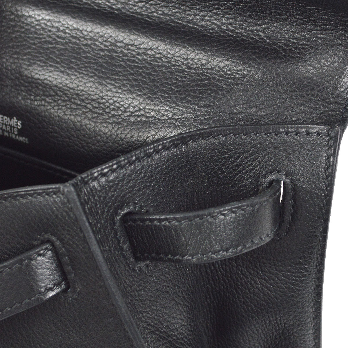 Hermes Kelly Pochette KELLY Handbag Purse Black Evergrain 2.S □H 58295