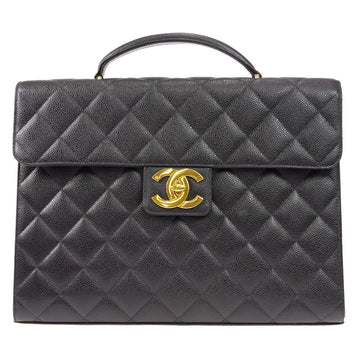 CHANEL★ 1996-1997 Quilted Briefcase Black Caviar 58231