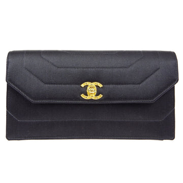 CHANEL Clutch Handbag Black Satin 66444