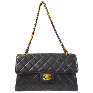 CHANEL Classic Both Side Flap Medium Chain Handbag Black Lambskin 48594