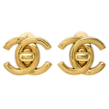 CHANEL 1996 Turnlock Earrings Clip-On Gold Small 96P 58284