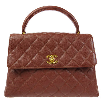 CHANEL Kelly Handbag Brown Caviar 66423