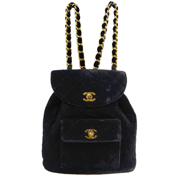 CHANEL Mini Duma Chain Backpack Bag Black Velvet 66542
