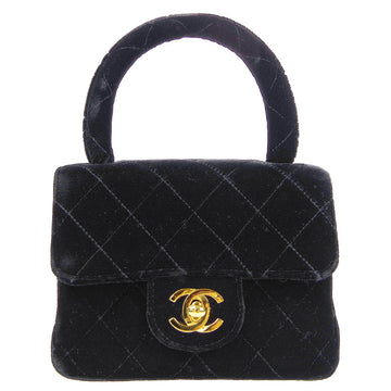 CHANEL Classic Flap Micro Square Handbag Velvet Black 66543