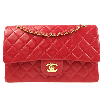 CHANEL Classic Double Flap Medium Chain Shoulder Bag Red Lambskin 76329