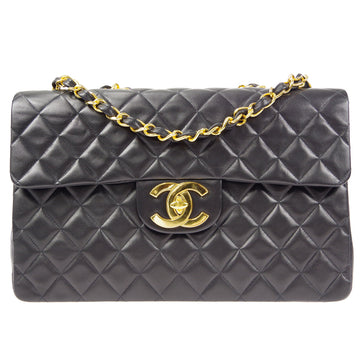 CHANEL Classic Flap Maxi Chain Shoulder Bag Black Lambskin 86604