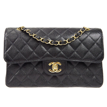 CHANEL Classic Double Flap Small Chain Shoulder Bag Black Caviar 87316