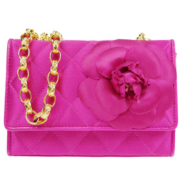 CHANEL Camellia Bijou Chain Shoulder Bag Pink Satin 96714