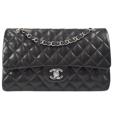 CHANEL Classic Double Flap Medium Shoulder Bag Black Lambskin 66435