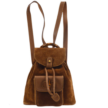 GUCCI Bamboo Backpack Brown Suede 96321