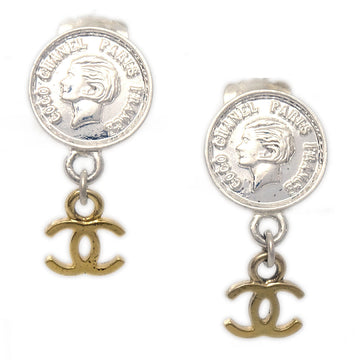 CHANEL Medallion Dangle Earrings Gold Silver Clip-On 97P 77005