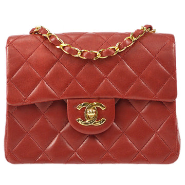 CHANEL Classic Flap Mini Square Chain Shoulder Bag Red Lambskin 96820
