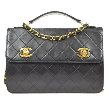 CHANEL 1989-1991 Double Turnlock Black Lambskin 18091