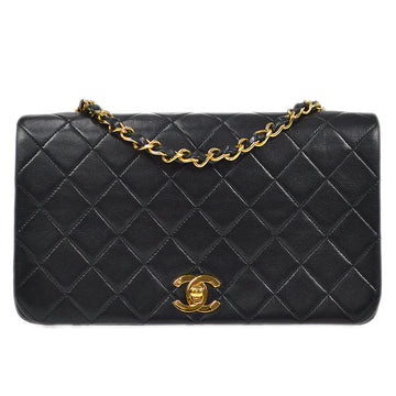 CHANEL Full Flap Chain Shoulder Bag Black Lambskin 86594