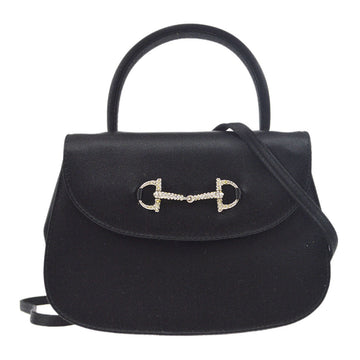 GUCCI Horsebit Handbag Black Satin 96854