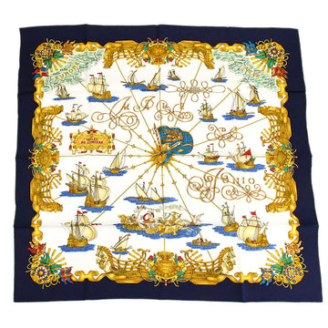 HERMES VOILES DE LUMIERE Carre 90 Scarf Navy Small Good 76979