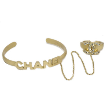 CHANEL Rhinestone Bangle Chain Ring #5.5 Gold 01C 87873