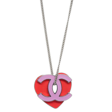 CHANEL Heart Silver Chain Pendant Necklace 04P 77315