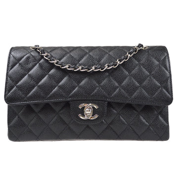 CHANEL 1997-1999 Classic Double Flap Medium SHW Black Caviar 66395