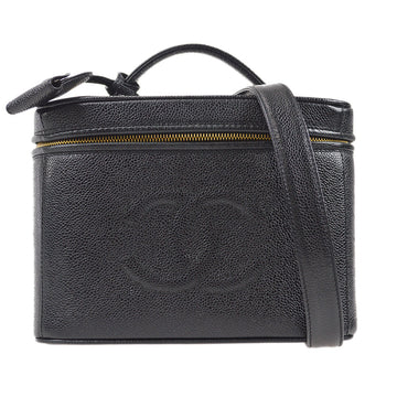 CHANEL 2way Cosmetic Vanity Shoulder Handbag Black Caviar 87910