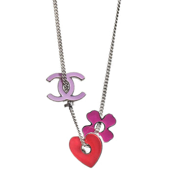 CHANEL Clover Heart Silver Chain Pendant Necklace 04P 87992