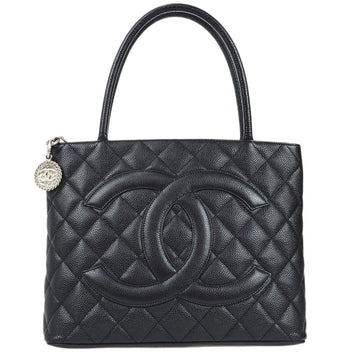 CHANEL Medallion Tote Handbag Black Caviar 97442