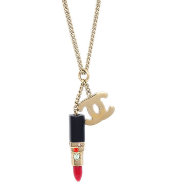 CHANEL 2004 Fall Crystal & CC Lipstick Gold Chain Pendant Necklace 04A 97569