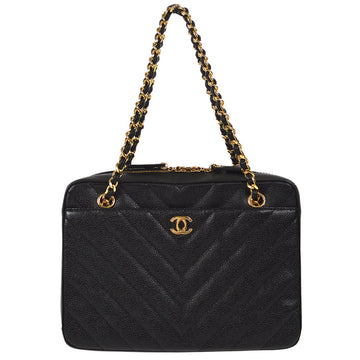 CHANEL 2000-2001 Chevron Chain Handbag Large Black Caviar 78290