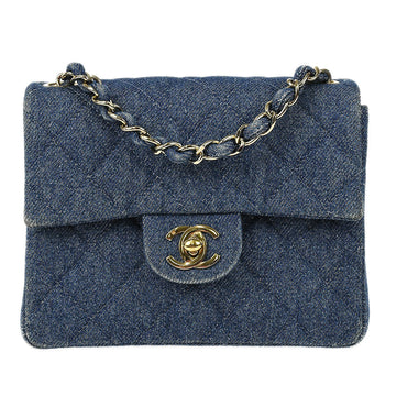 CHANEL Classic Flap Mini Square Chain Shoulder Bag Indigo Denim 97360