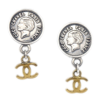 CHANEL Medallion Dangle Earrings Gold Silver Clip-On 96P 66493