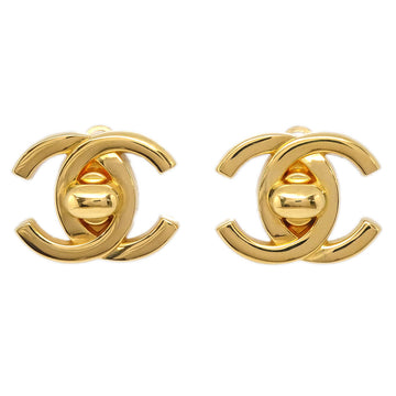 CHANEL Turnlock Earrings Clip-On Gold Small 95A 66499