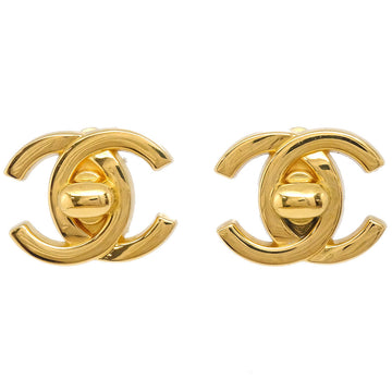 CHANEL Turnlock Earrings Clip-On Gold 96A 66518