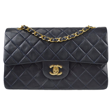 CHANEL 1989-1991 Classic Double Flap Small Navy Lambskin 67897