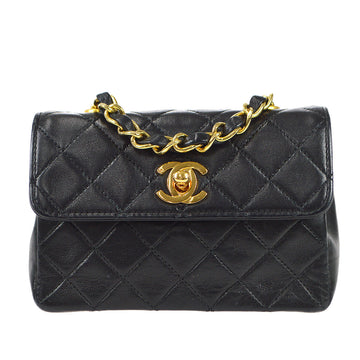 CHANEL 1989-1991 Straight Flap Micro Black Lambskin 67905