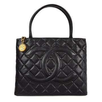 CHANEL Medallion Tote Handbag Black Caviar 67910