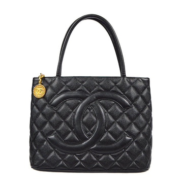 CHANEL Medallion Tote Handbag Black Caviar 67912