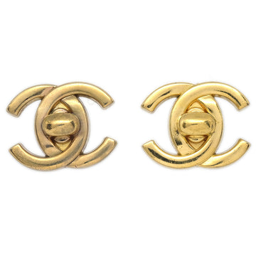 CHANEL Turnlock Earrings Clip-On Gold 96A 67971