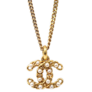 CHANEL Artificial Pearl Gold Chain Pendant Necklace 03A 67973