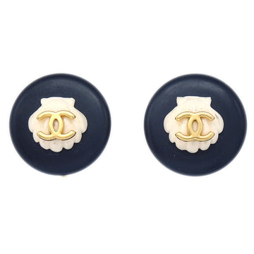 CHANEL Shell Earrings Black Clip-On 96C 67974