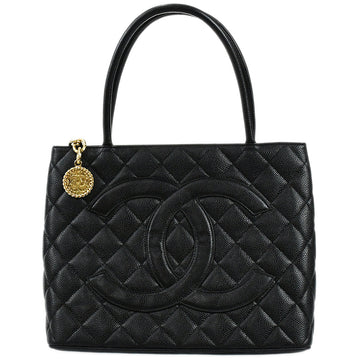 CHANEL Medallion Tote Handbag Black Caviar 68009