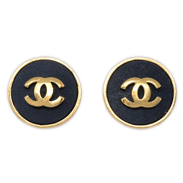 CHANEL Button Earrings Black Clip-On 26 68021