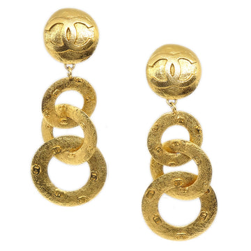 CHANEL 1994 Dangle Hoop Earrings Clip-On Gold 2909 88602