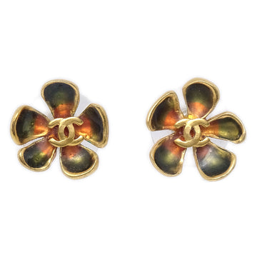 CHANEL Flower Piercing Earrings Gold 03P 97618