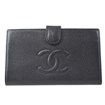 CHANEL Long Bifold Wallet Black Caviar 68030