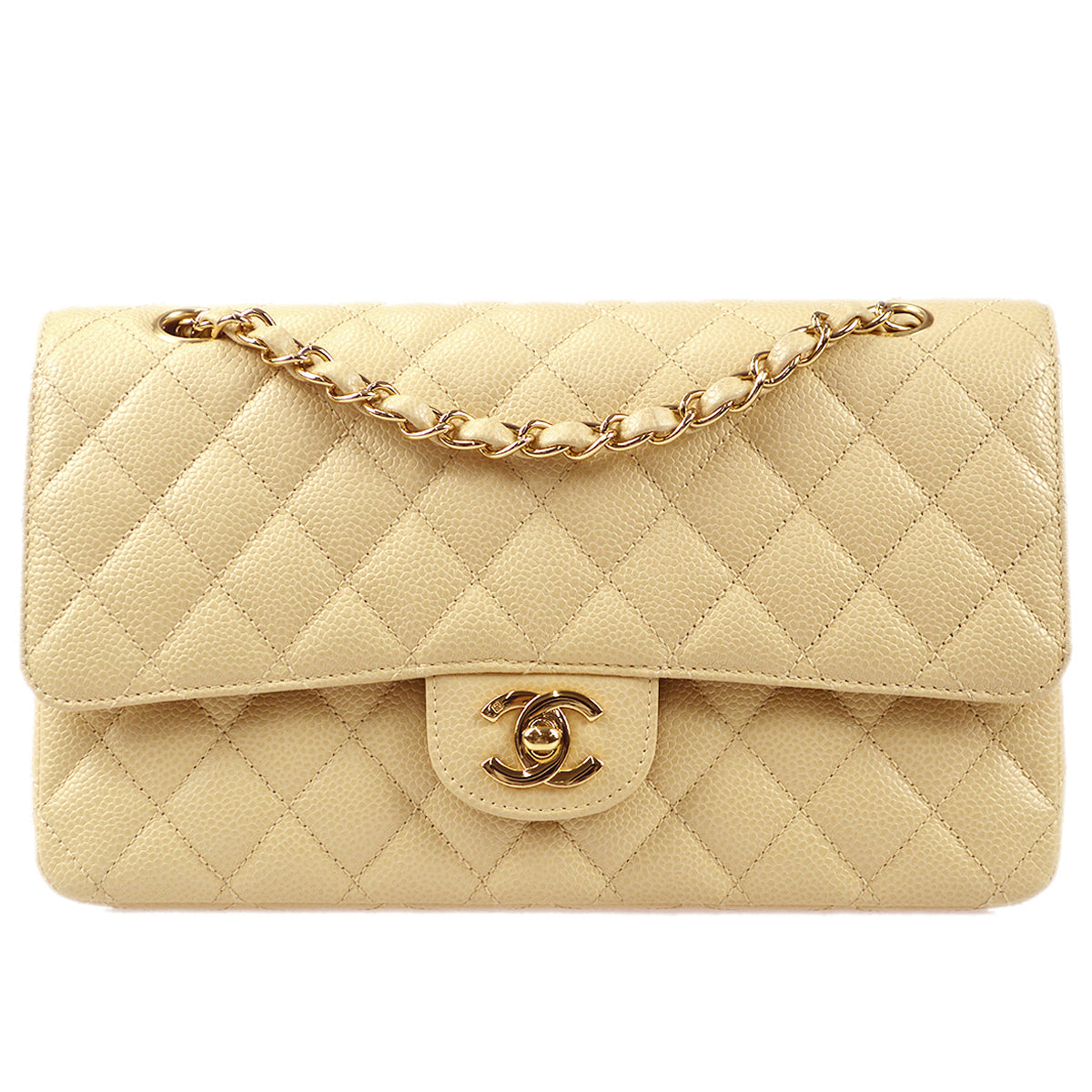 Chanel classic flap beige 2025 caviar