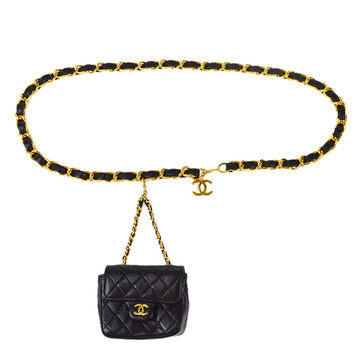 CHANEL 1990s Classic Flap Micro Belt Bag Black Lambskin 67874