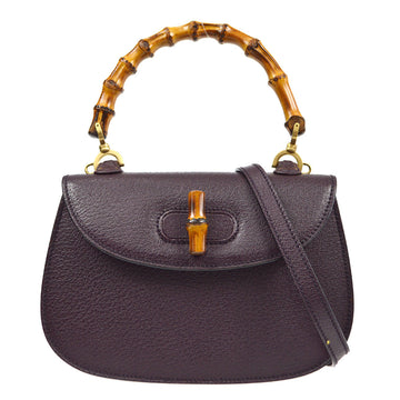 GUCCI Convertible Bamboo Top Handle Leather Handbag Small 68117