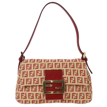 FENDI Zucchino Mamma Baguette Mini Handbag Red Beige 97827